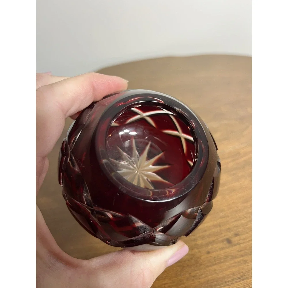 AJKA RUBY RED/ BURGANDY CASED LEAD CRYSTAL VOTIVE‎ / CANDLE HOLDER / CAVIAR BOWL